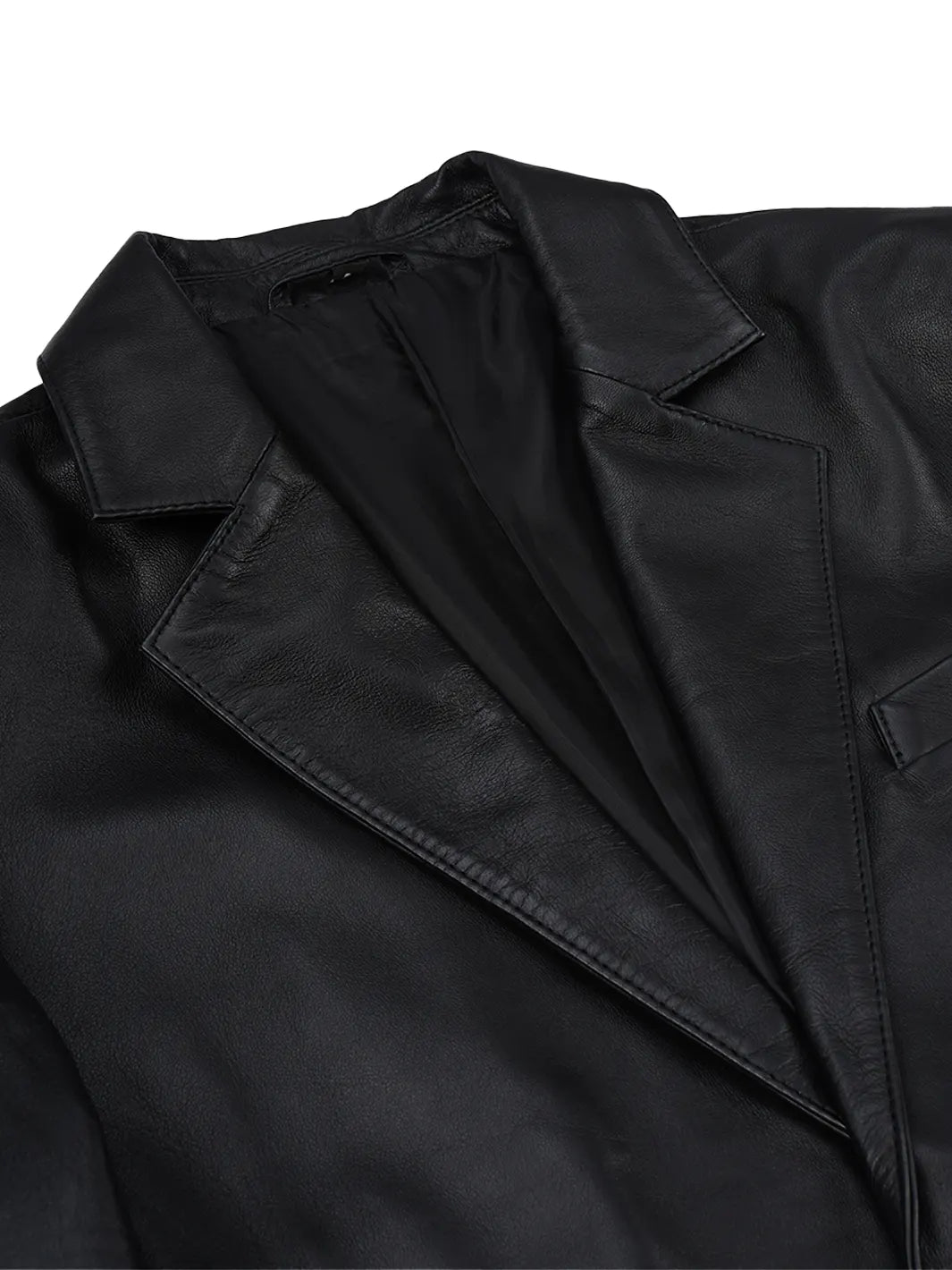 Men's Black Lambskin Leather Blazer with Two-Button Front