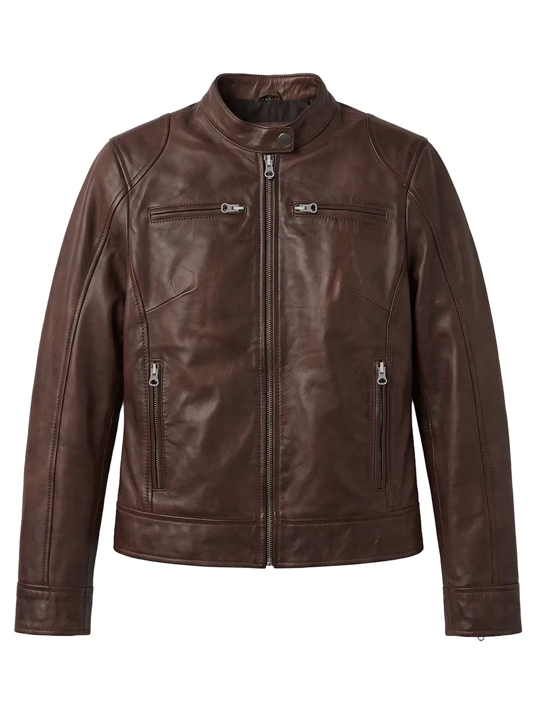 Dodge Womens Cognac Brown Biker Style Leather Jacket