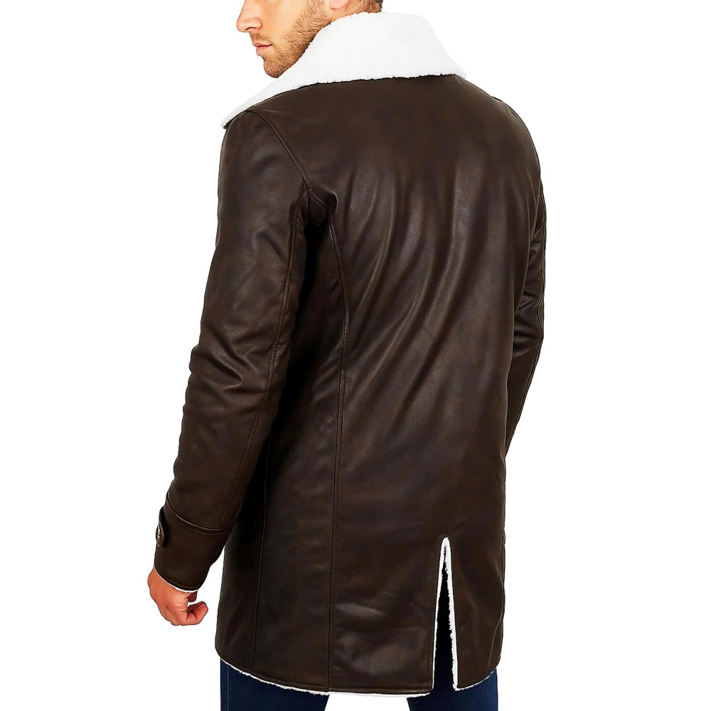Faux Fur Shearling Lined Military Style Trench Coat for Men