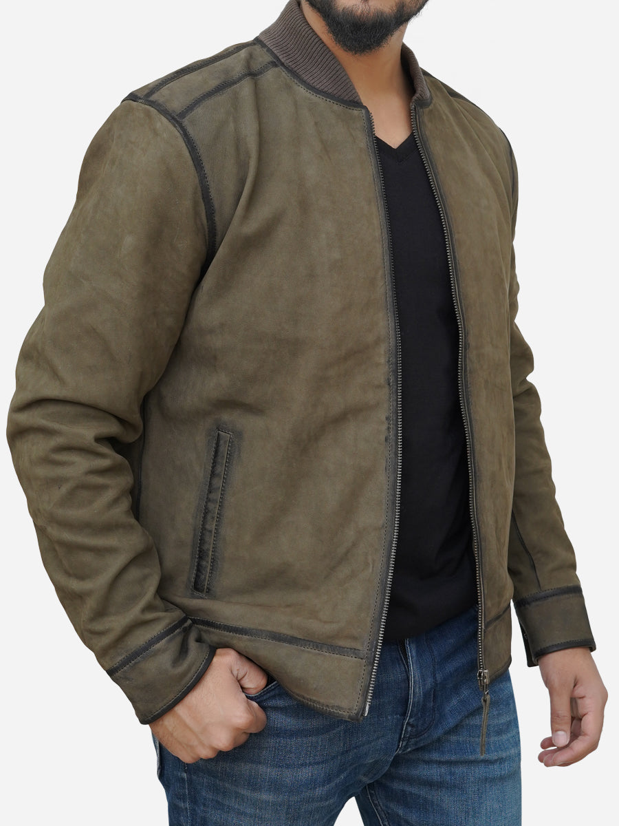 Men's Olive Green Suede Leather Bomber Jacket Men's Olive Green Suede Leather Bomber Jacket Max Jackets