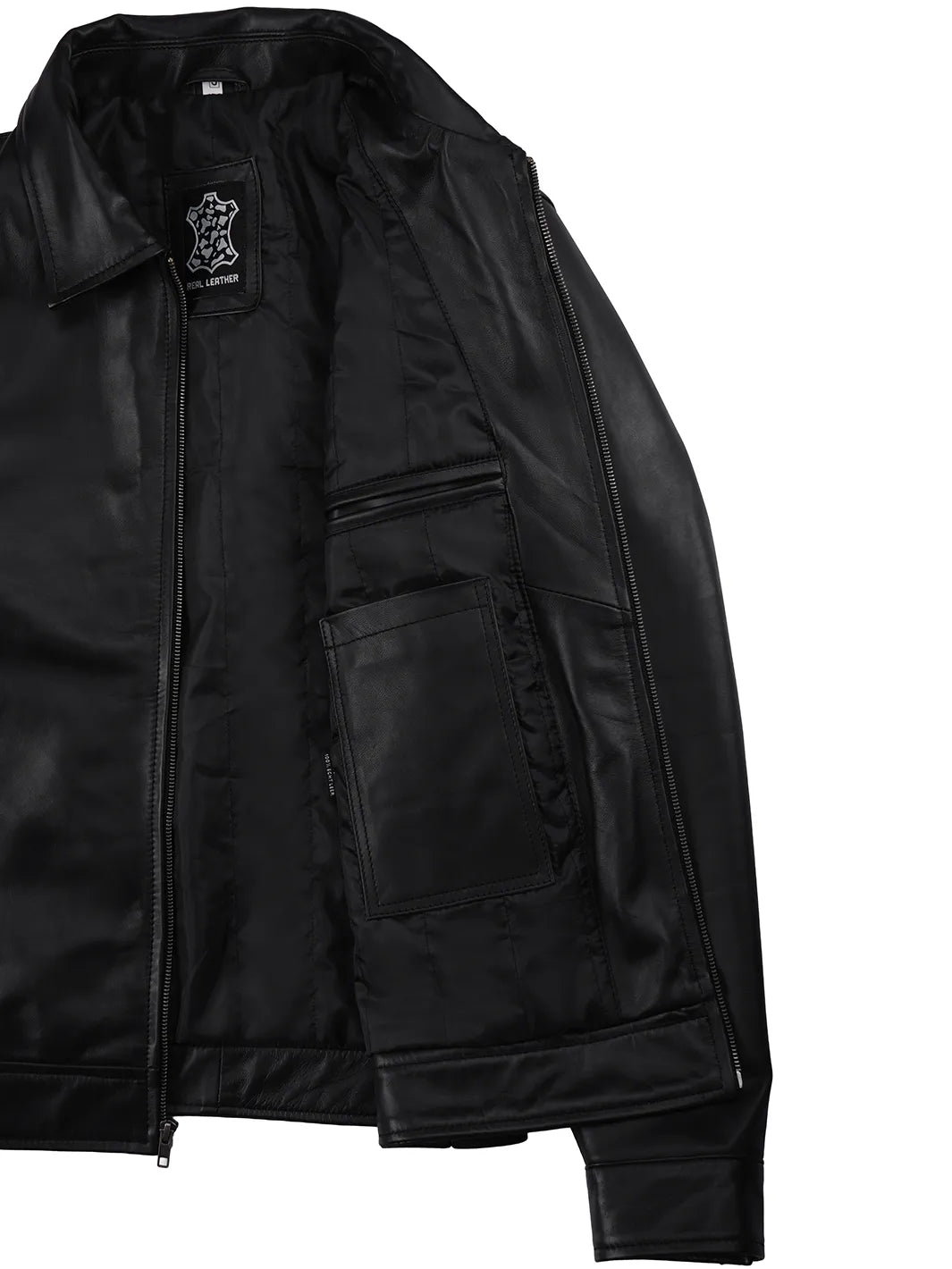 Men's Black Harrington Leather Jacket | Shirt Style Collar