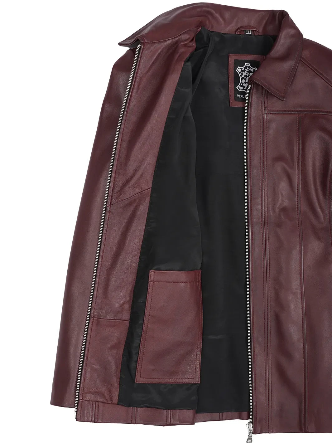 Marsha Women's Real Leather Burgundy Car Coat
