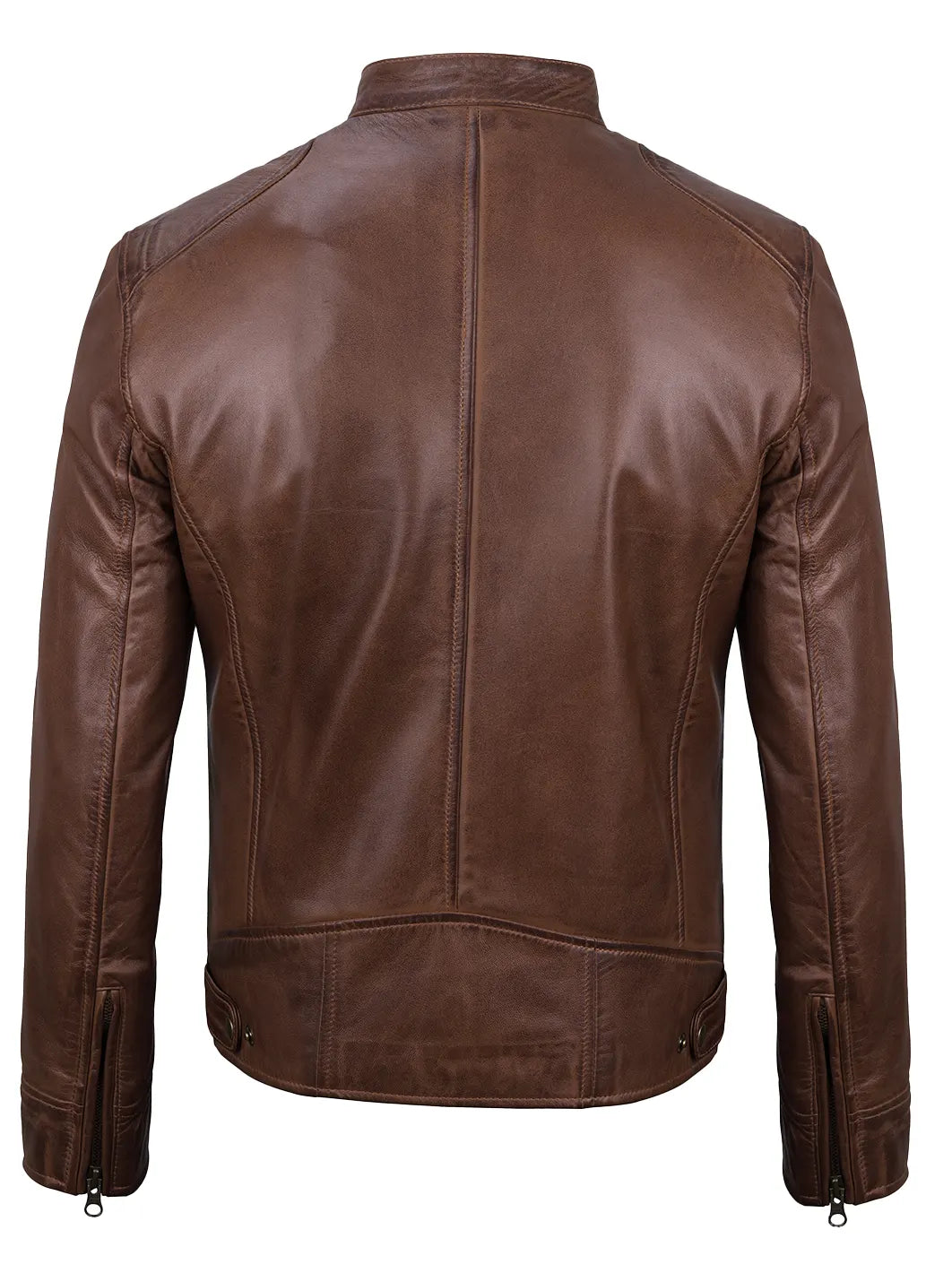 Dodge Men's Cognac Brown Leather Cafe Racer Jacket