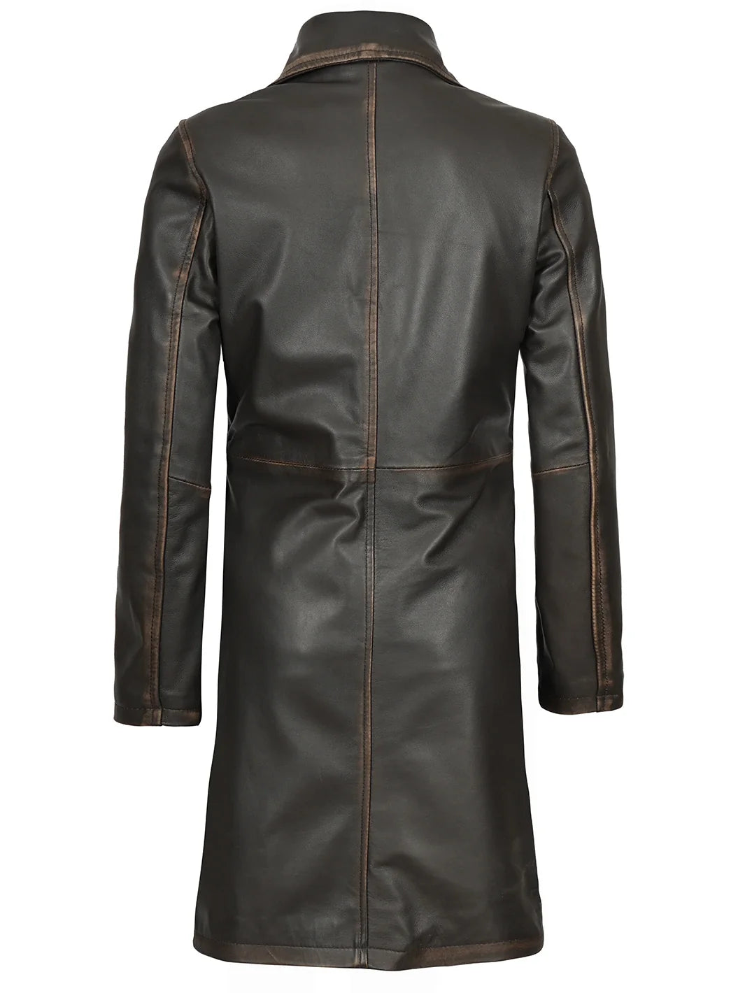 Women's Long Rub-Off Brown Lambskin Leather Coat