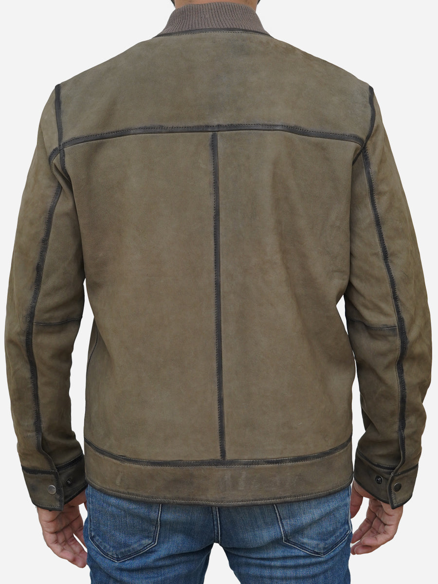 Men's Olive Green Suede Leather Bomber Jacket Max Jackets