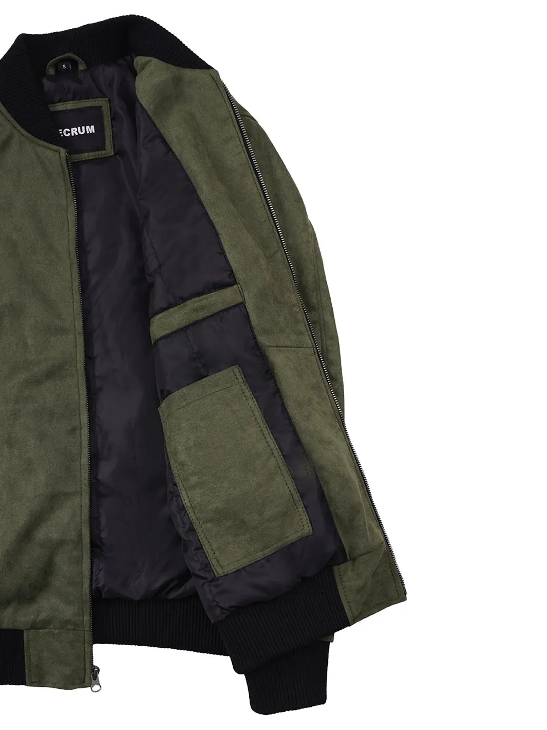 Men's Olive Green Faux Suede Bomber Jacket