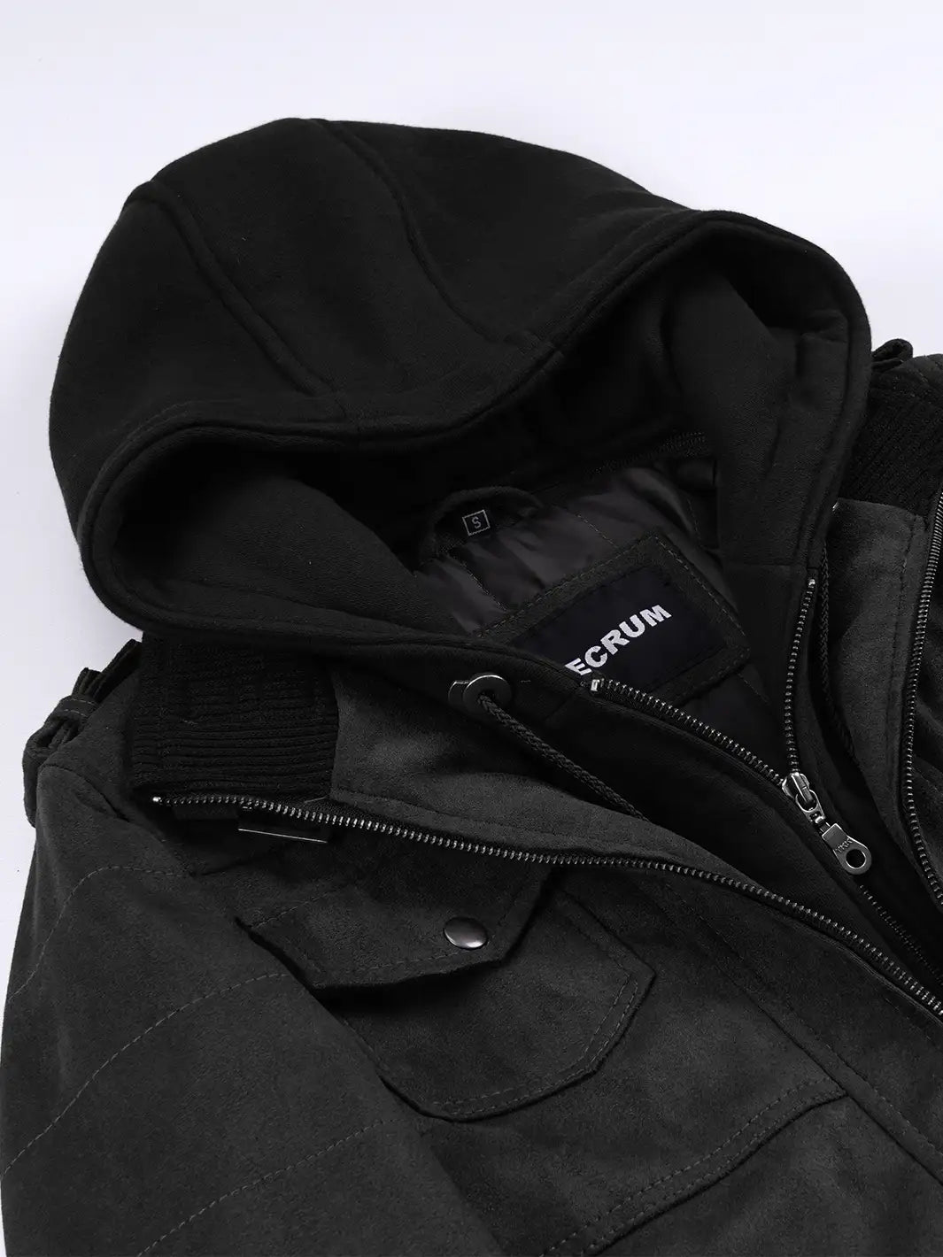 Women's Black Faux Suede Hooded Bomber Jacket
