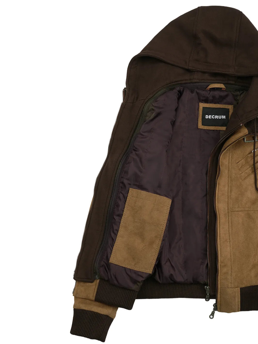 Women's Light Brown Faux Suede Hooded Bomber Jacket
