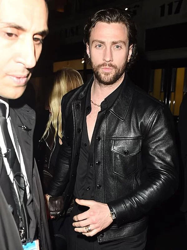 Aaron Taylor Bullet Train Black Trucker Leather Jacket Aaron Taylor Bullet Train Black Trucker Leather Jacket Max Jackets