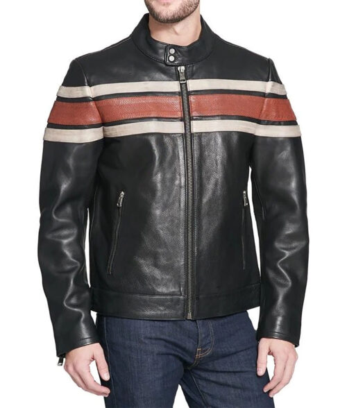 Agostini Distressed Stripped Racer Jacket Agostini Distressed Stripped Racer Jacket Max Jackets