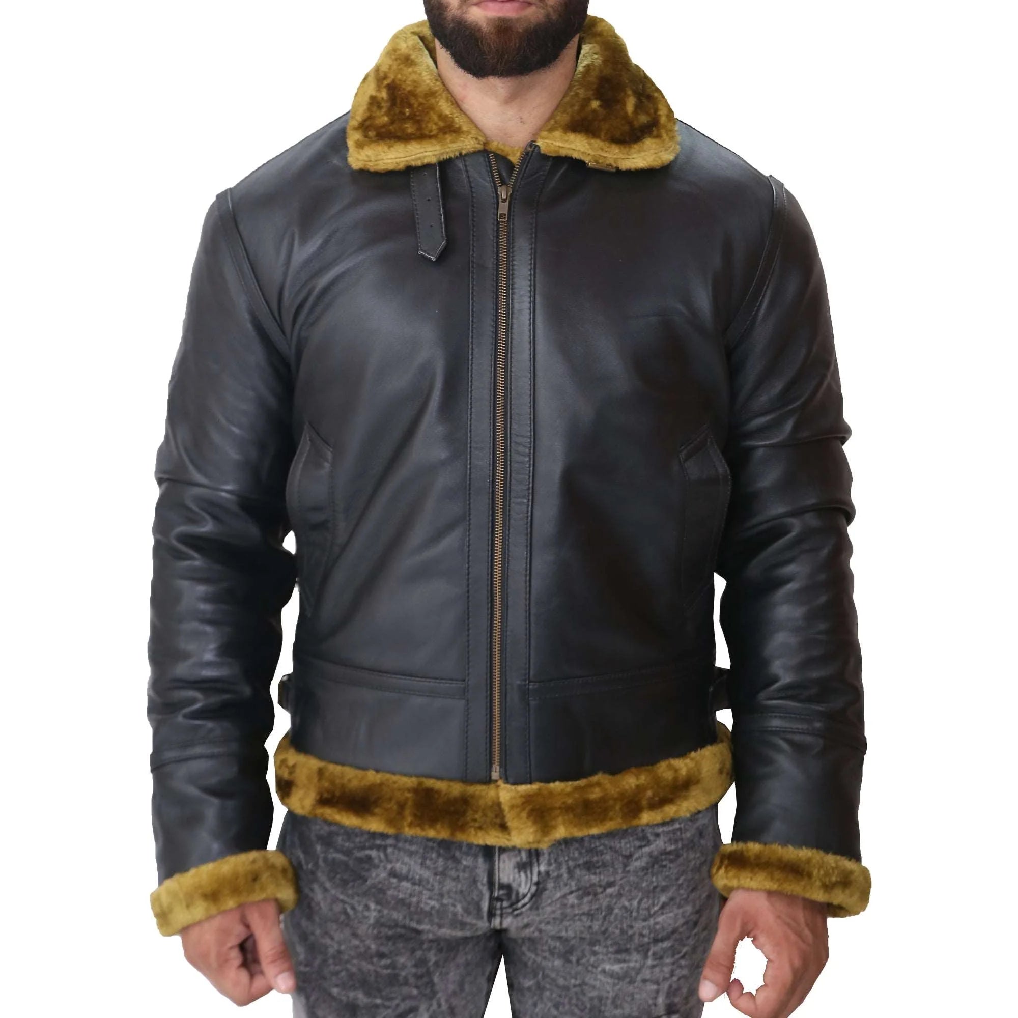 B3 Bomber Men's Real Shearling Black Winter Leather Jacket B3 Bomber Men's Real Shearling Black Winter Leather Jacket Max Jackets