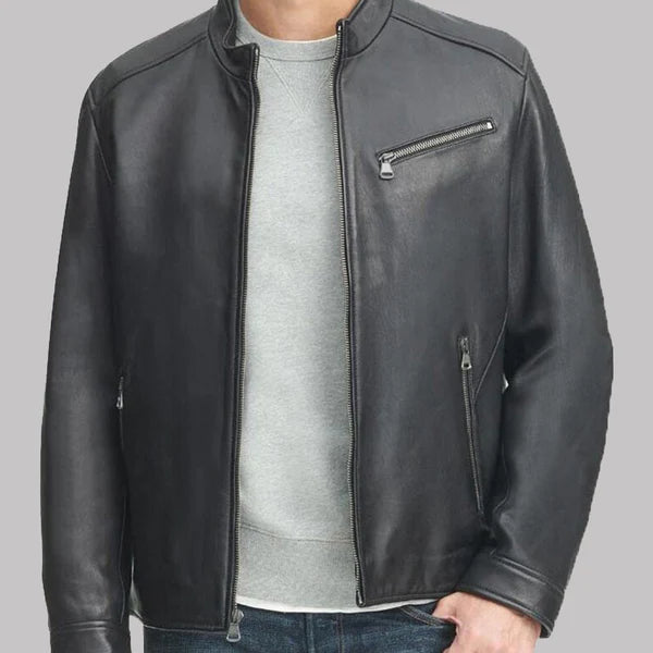Men's Black Leather Stand-up Collar Jacket Men's Black Leather Stand-up Collar Jacket Max Jackets