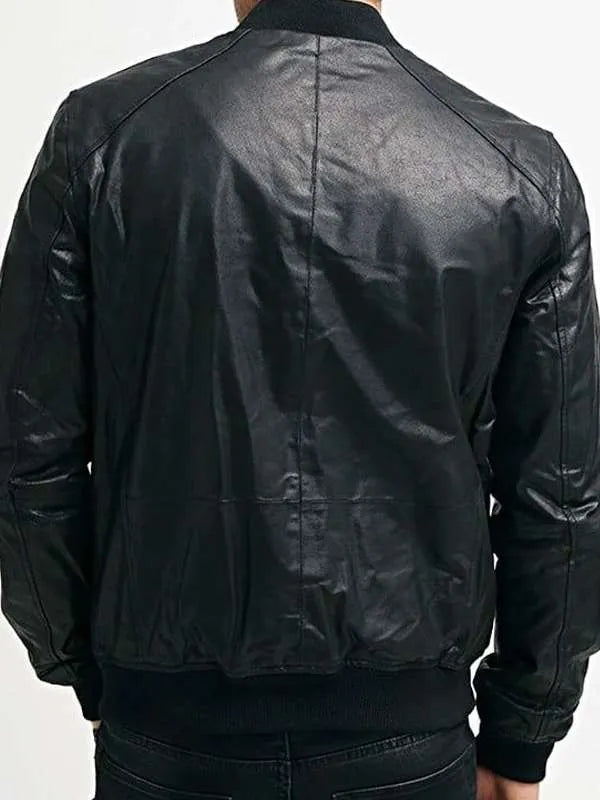 Men Sheepskin Black Bomber Leather Jacket Max Jackets