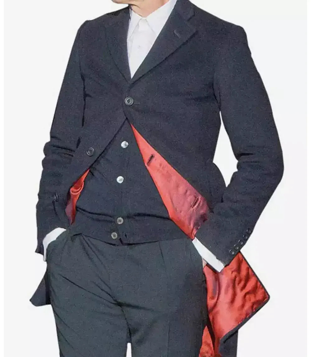 Men's Blue Wool Coat – 3/4 Length Warm Winter Overcoat