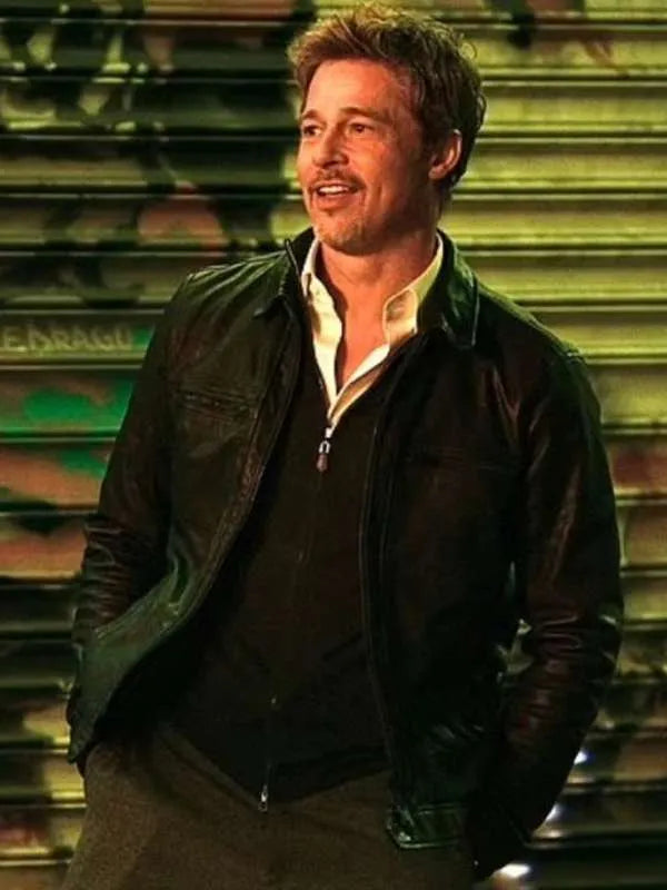 Brad Pitt Wolves 2024 Leather Jacket Max Jackets