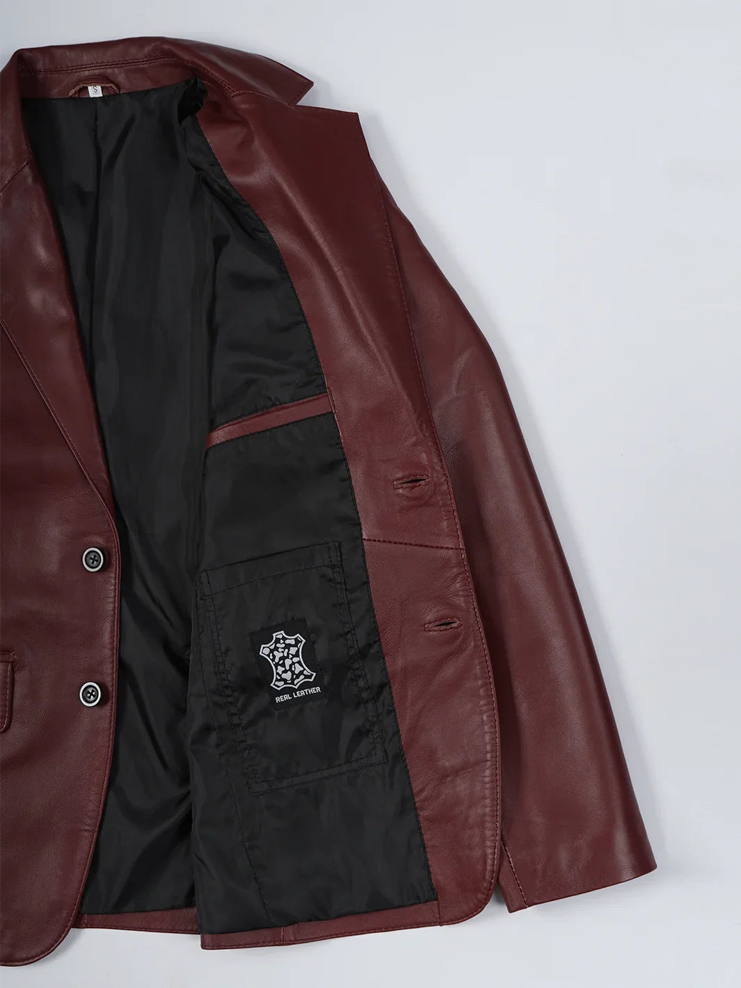 Men's Burgundy Real Leather Blazer