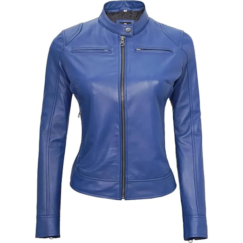 Cafe Racer Blue Women's Leather Jacket Cafe Racer Blue Women's Leather Jacket Max Jackets