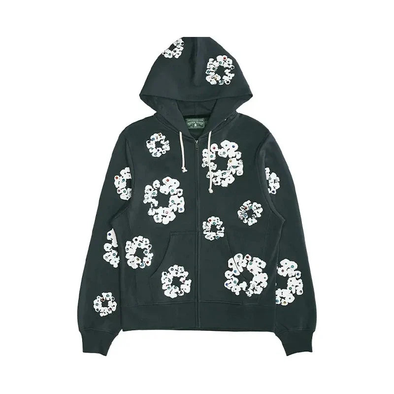 Denim Tears x Offset Wreath Black Hoodie Vintage Jacket