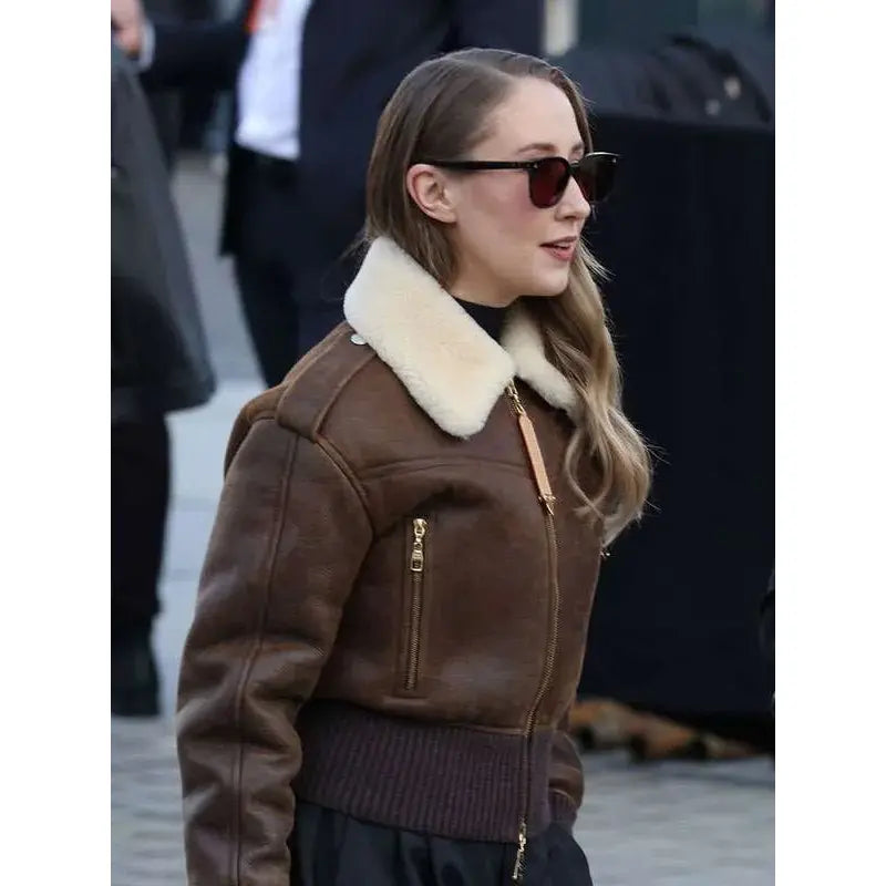 Erin Doherty PFW Shearling Brown Jacket