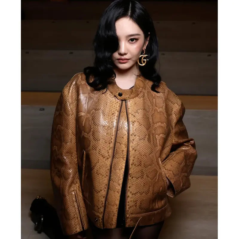 Fashion Week 2026 Ningning Snakeskin Leather Jacket