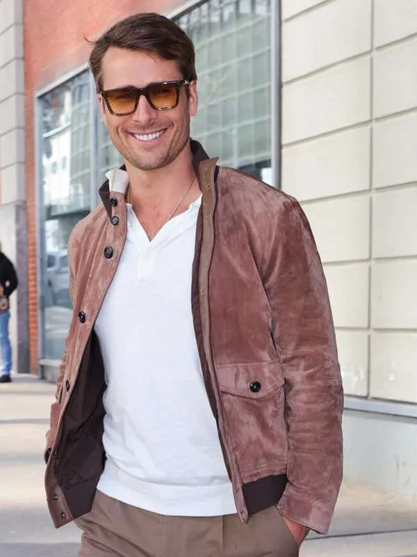Glen Powell’s brown suede jacket on The Drew Barrymore Show Glen Powell’s brown suede jacket on The Drew Barrymore Show Max Jackets