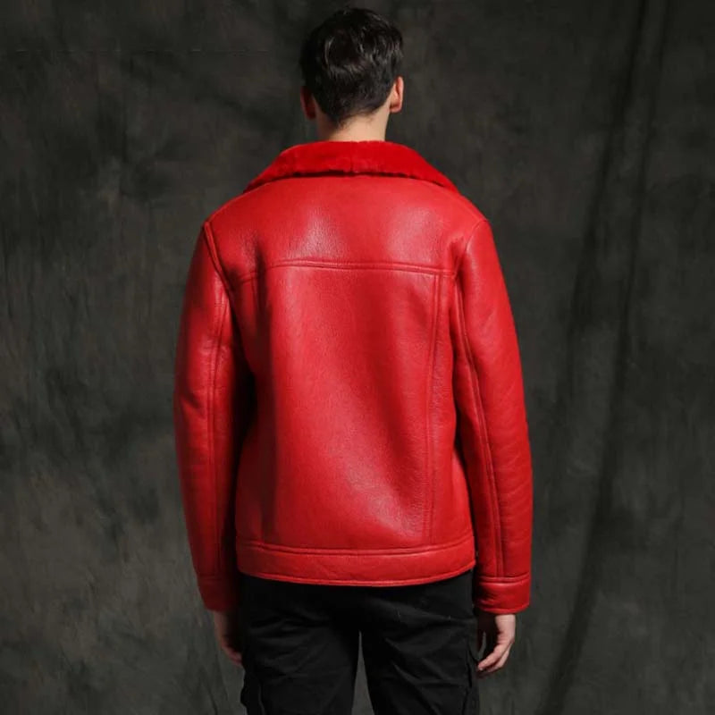 Mens Red Aviator Pilot Sheepskin Shearling B3 Bomber Leather Jacket Mens Red Aviator Pilot Sheepskin Shearling B3 Bomber Leather Jacket Max Jackets