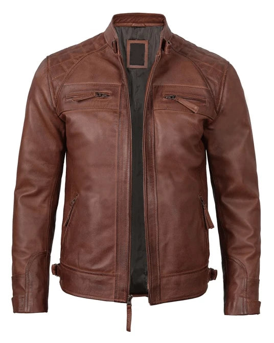 Jack Brown Cafe Racer Quilted Leather Jacket Max Jackets