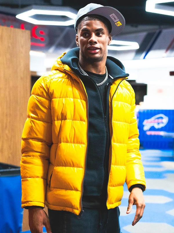Keon Coleman Yellow Hooded Jacket Keon Coleman NFL Yellow Hooded Jacket Max Jackets