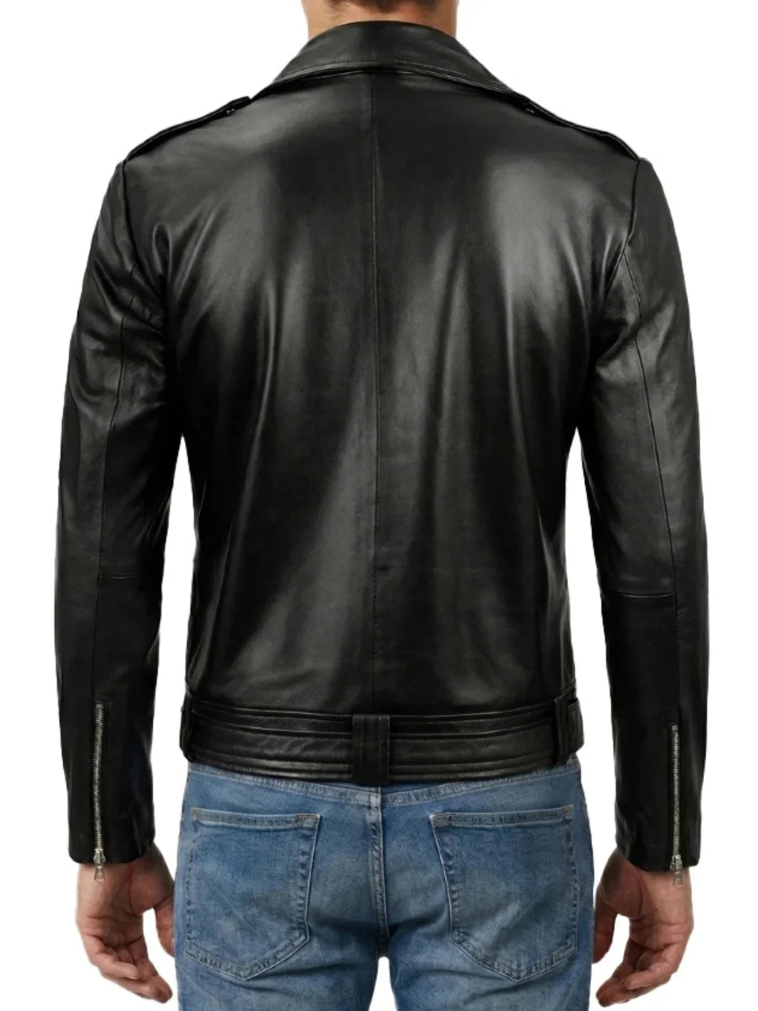 Men's Black Asymmetrical Leather Belted Jacket
