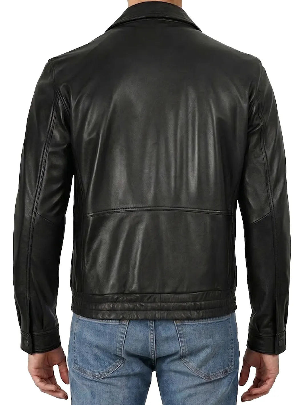 Men’s Black Shirt Collar Style Real Leather Jacket