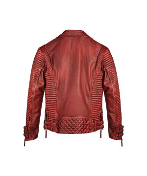 Men Red Waxed Biker Leather Motorcycle Jacket Max Jackets