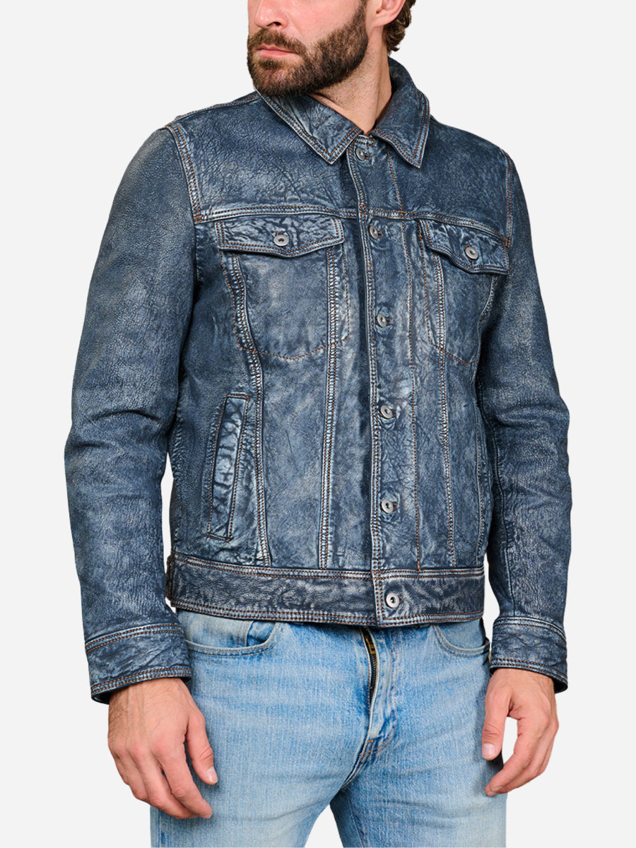 Hudson Trucker Blue Leather Jacket Hudson Trucker Blue Leather Jacket Max Jackets