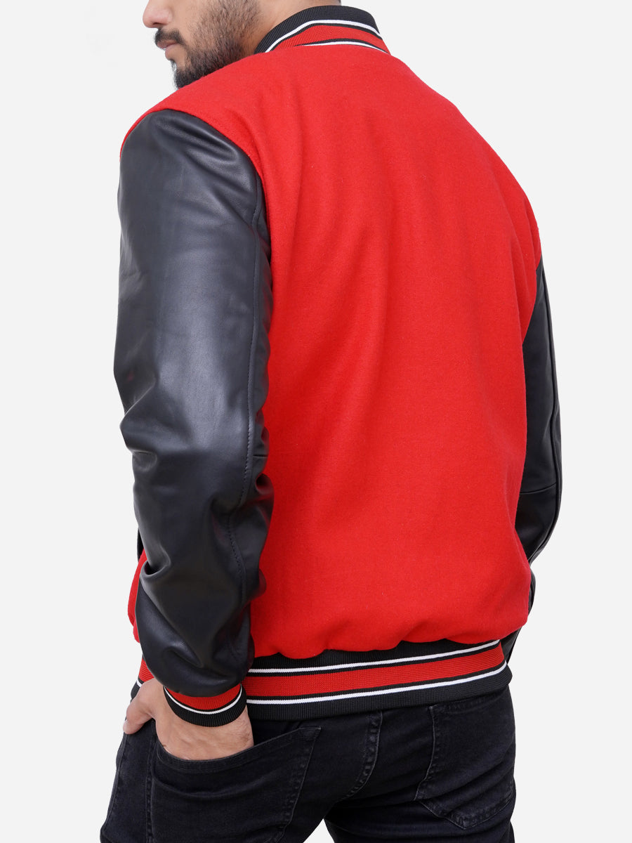 Izael Wool Blended Red and Black Varsity Jacket Max Jackets