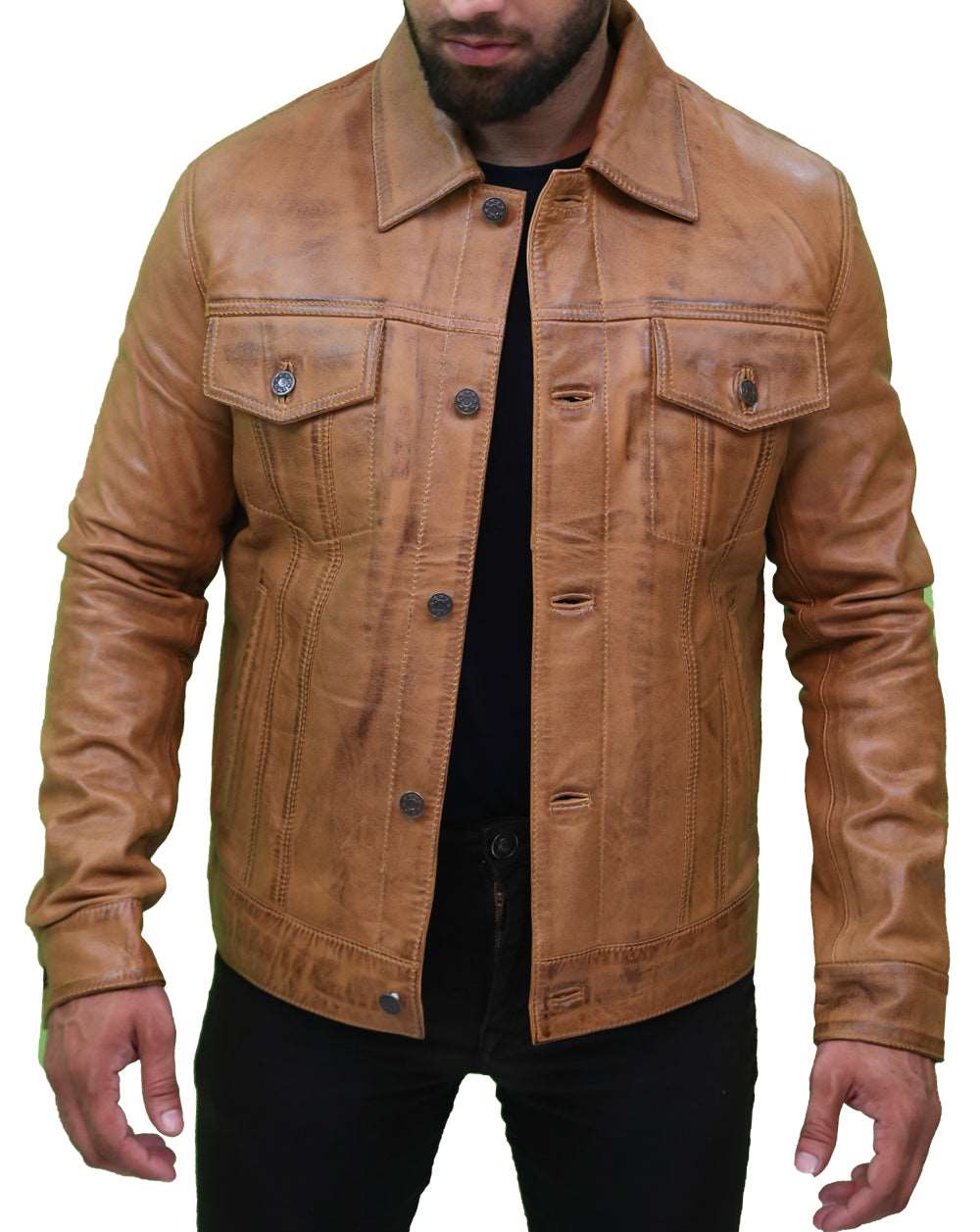 Men's Camel Brown Trucker Leather Jacket Men's Camel Brown Trucker Leather Jacket Max Jackets