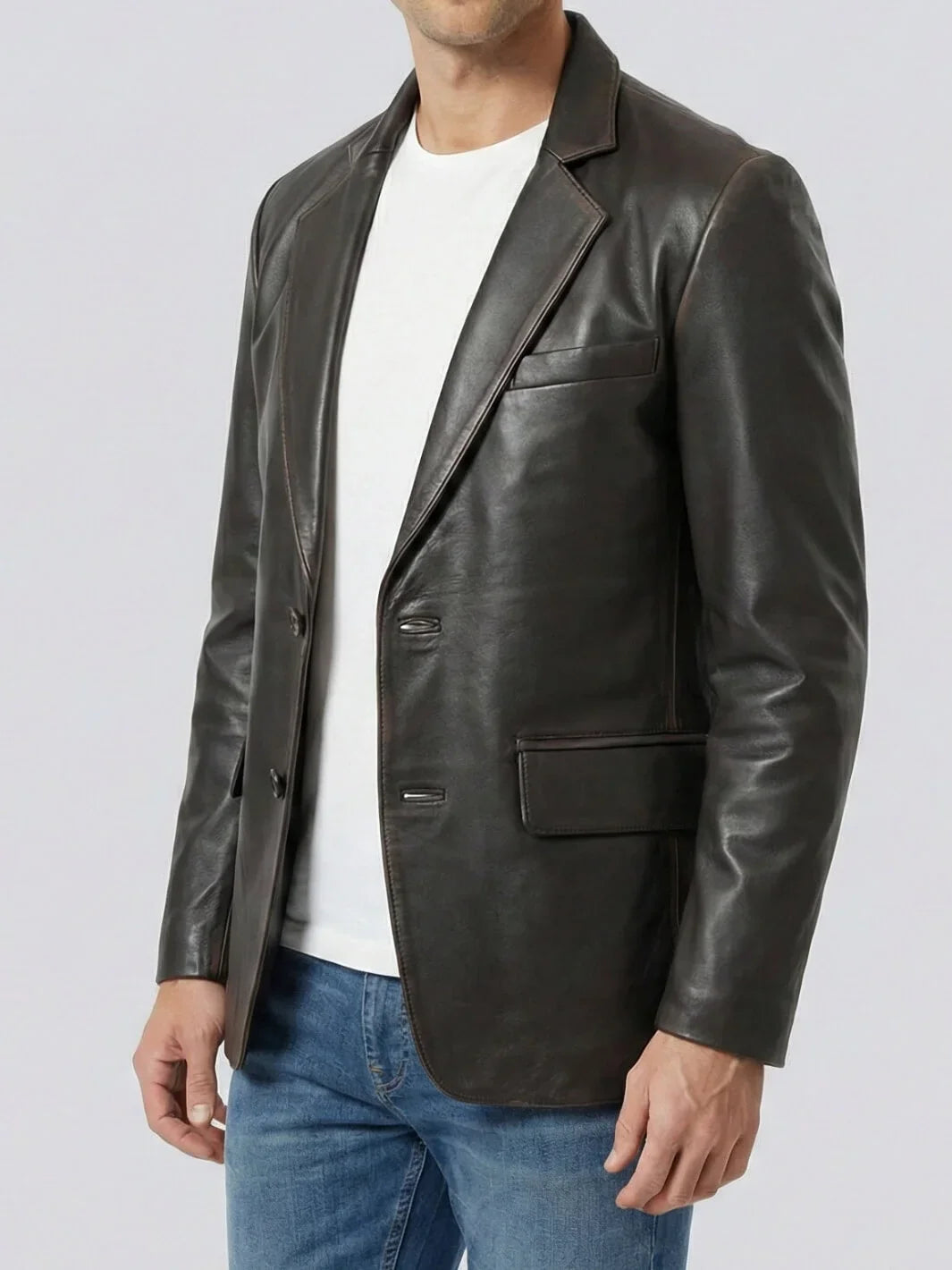 Men's Rub-Off Brown Leather Blazer