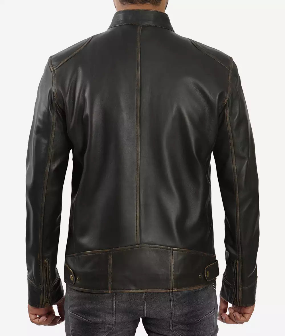 Men's Tall Distressed Brown Biker Style Leather Jacket