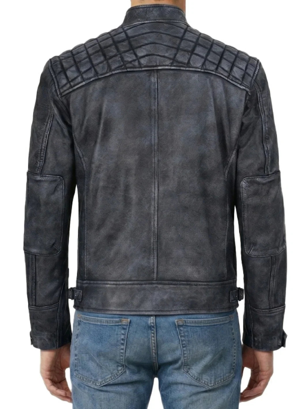 Johnson Men's Black Distressed Washed Leather Biker Jacket
