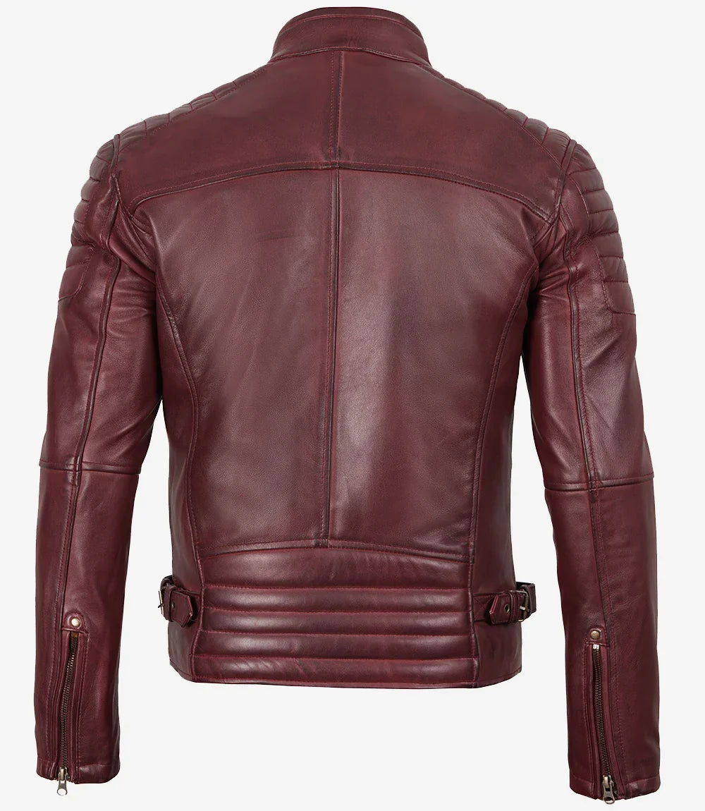 Men's Burgundy Biker Style Leather Jacket