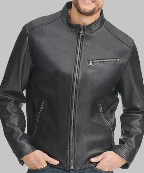 Men's Black Leather Stand-up Collar Jacket Men's Black Leather Stand-up Collar Jacket Max Jackets