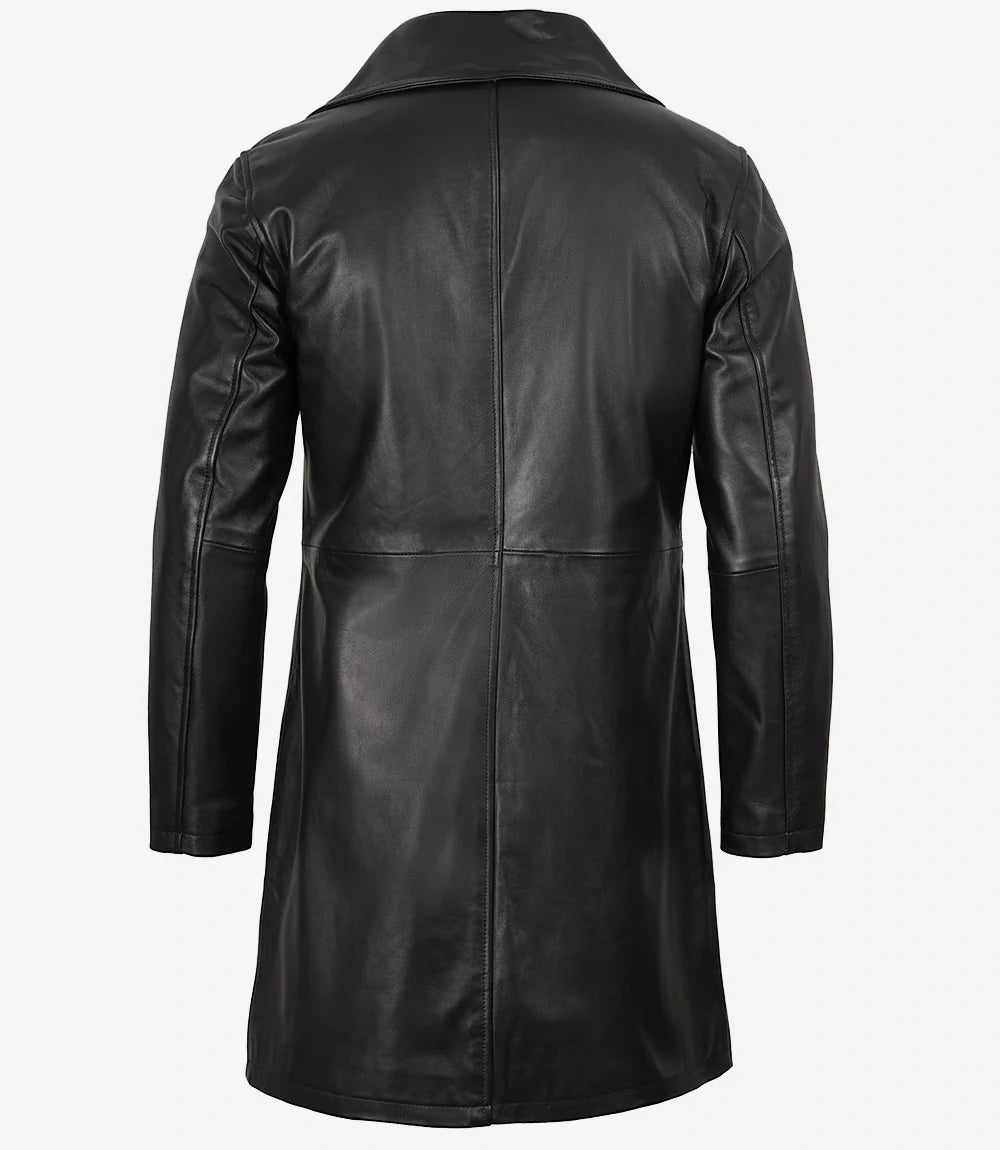Men's 3/4 Length Black Lambskin Leather Coat