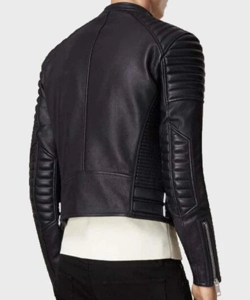 Men's Padded Shoulders Asymmetrical Black Bikers Padded Jacket Men's Padded Shoulders Asymmetrical Black Bikers Padded Jacket Max Jackets