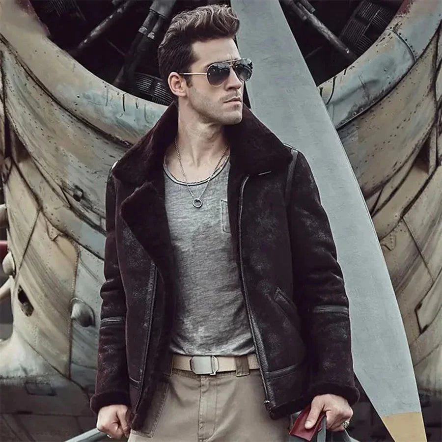 Mens Aviator Pilot Airforce B3 Bomber Sheepskin Shearling Leather Jacket Mens Aviator Pilot Airforce B3 Bomber Sheepskin Shearling Leather Jacket Max Jackets