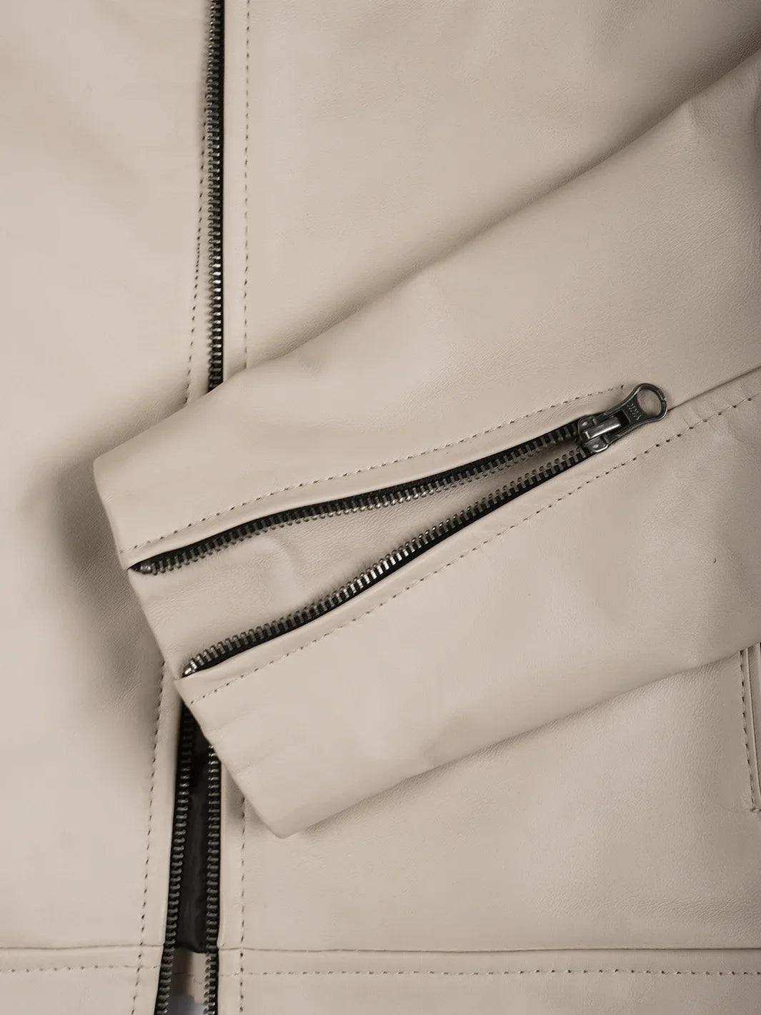 Mens Beige Cafe Racer Style Leather Jacket