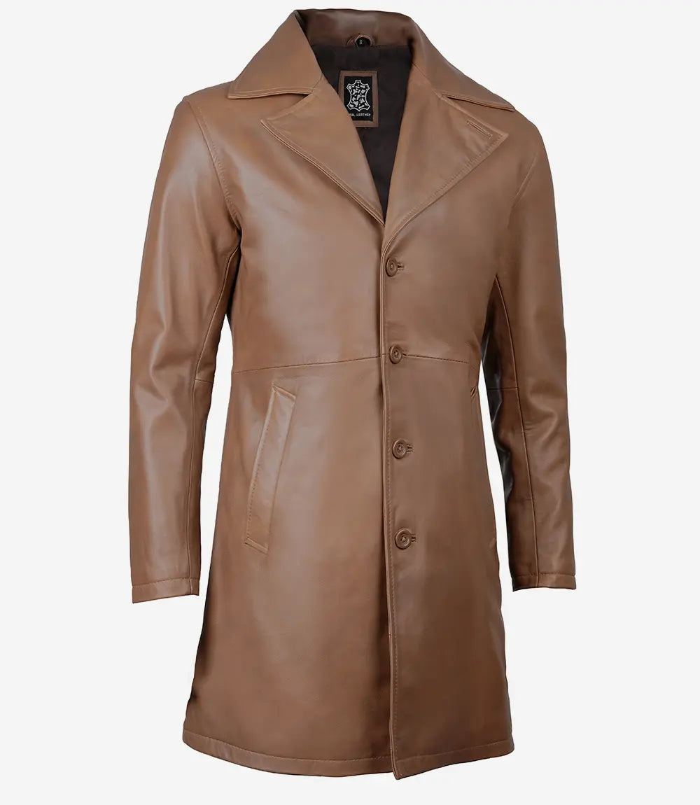 Men's 3 4 Length Brown Leather Car Coat