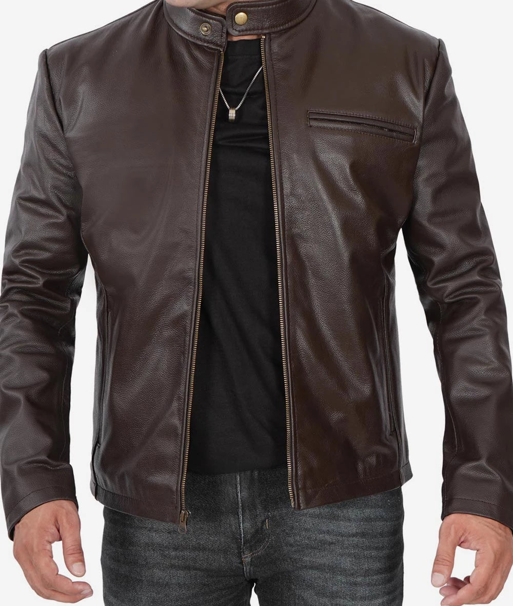 Mens Dark Brown Premium Cowhide Leather Cafe Racer Jacket Mens Dark Brown Premium Cowhide Leather Cafe Racer Jacket Max Jackets