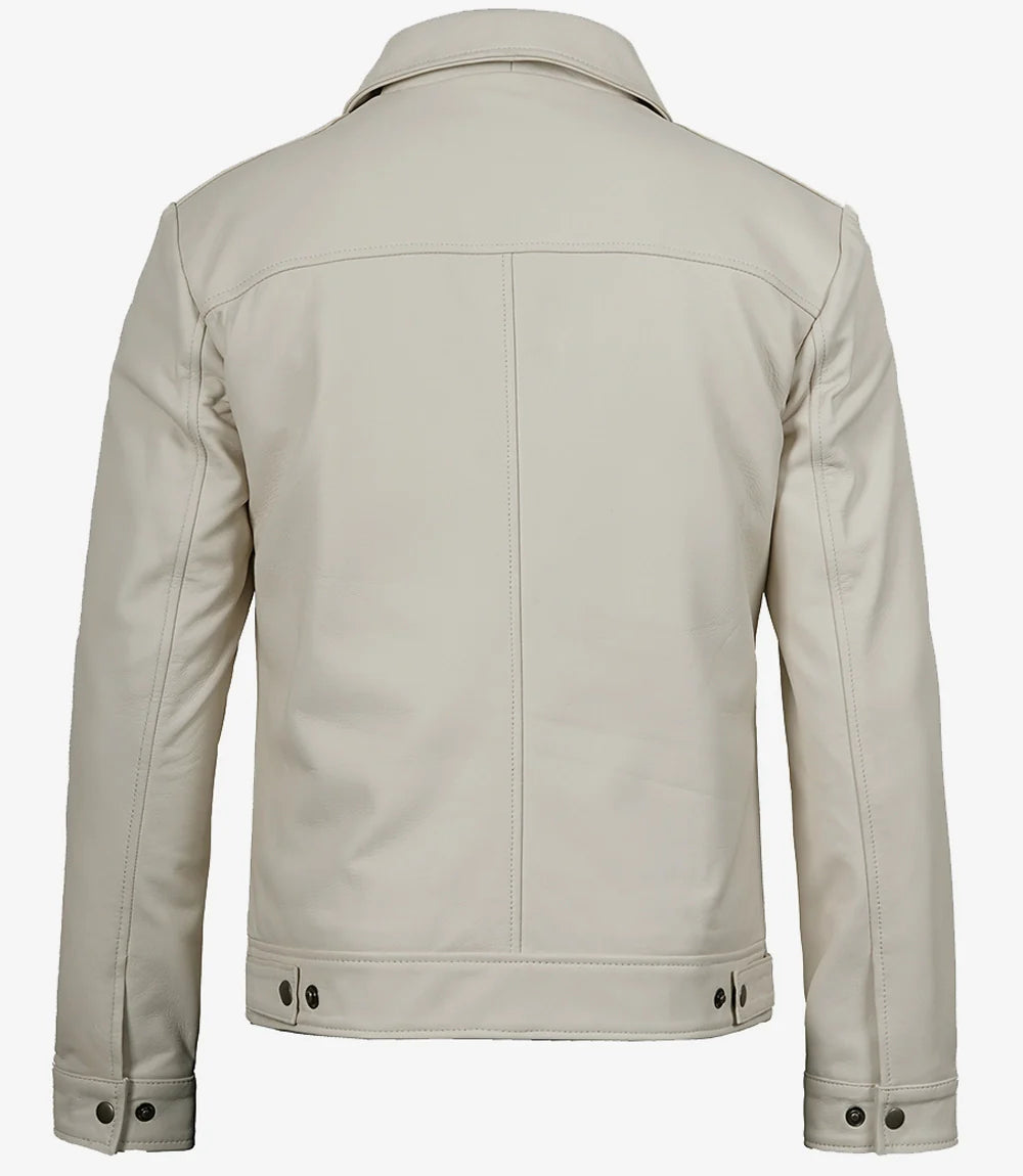 Mens Shirt Collar Off White Harrington Leather Jacket