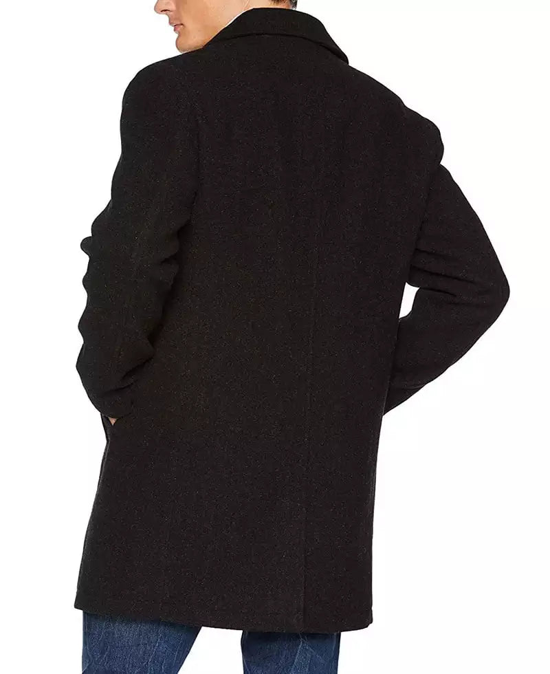 Men's Single-Breasted Black Wool Car Coat – Winter Overcoat