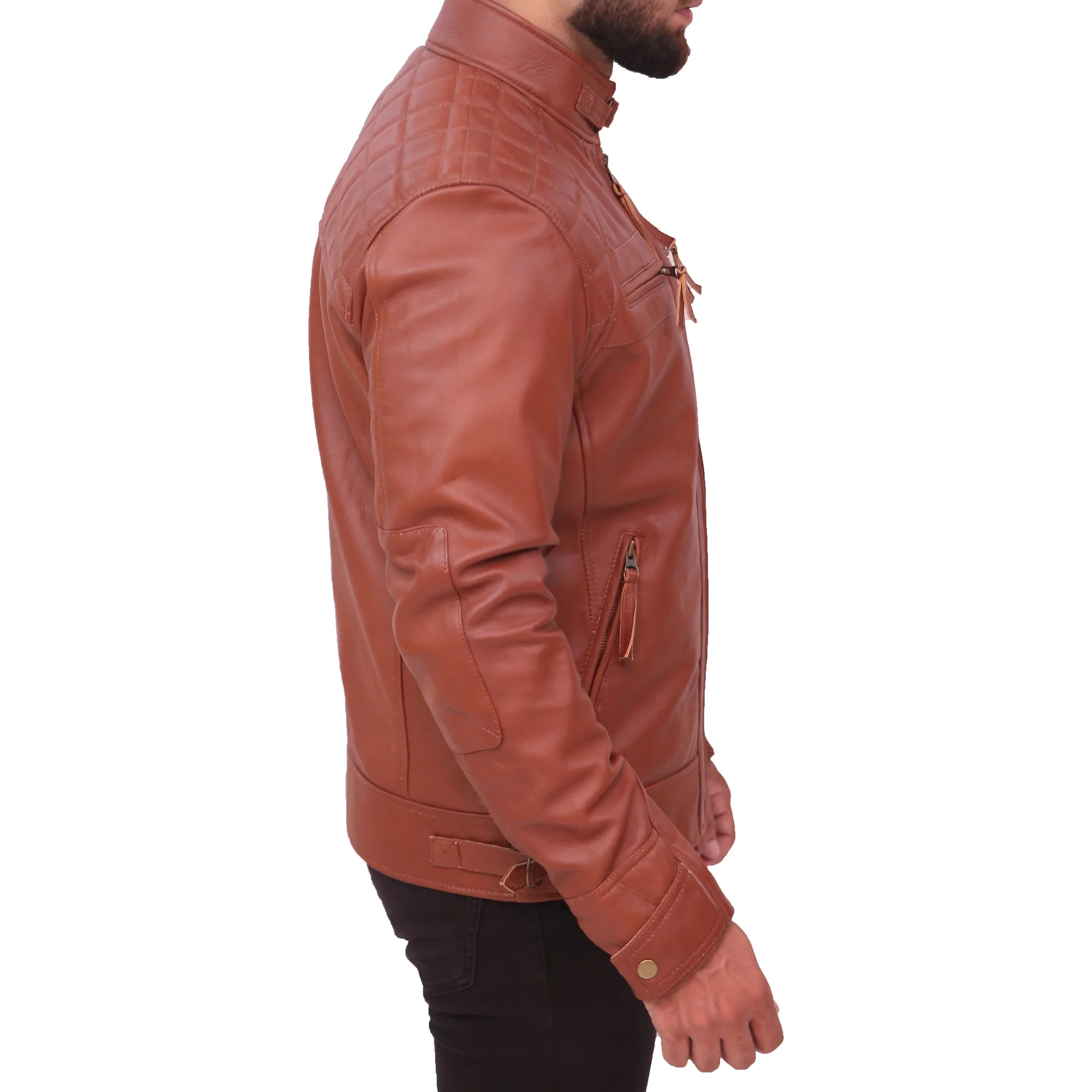 Quilted Men's Brown Vintage Moto Riding Leather Jacket Quilted Men's Brown Vintage Moto Riding Leather Jacket Max Jackets