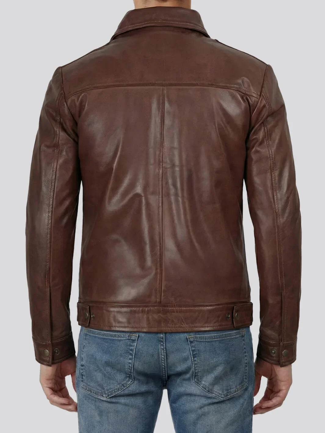 Reeves Men's Cognac Brown Harrington Leather Jacket