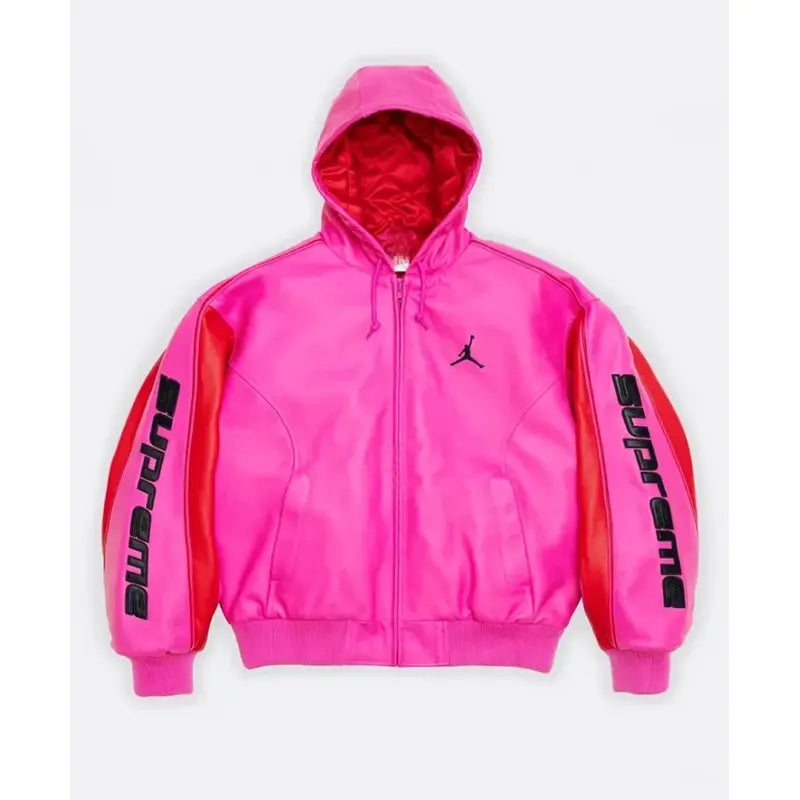 Supreme X Jordan Pink Hooded Leather Jacket